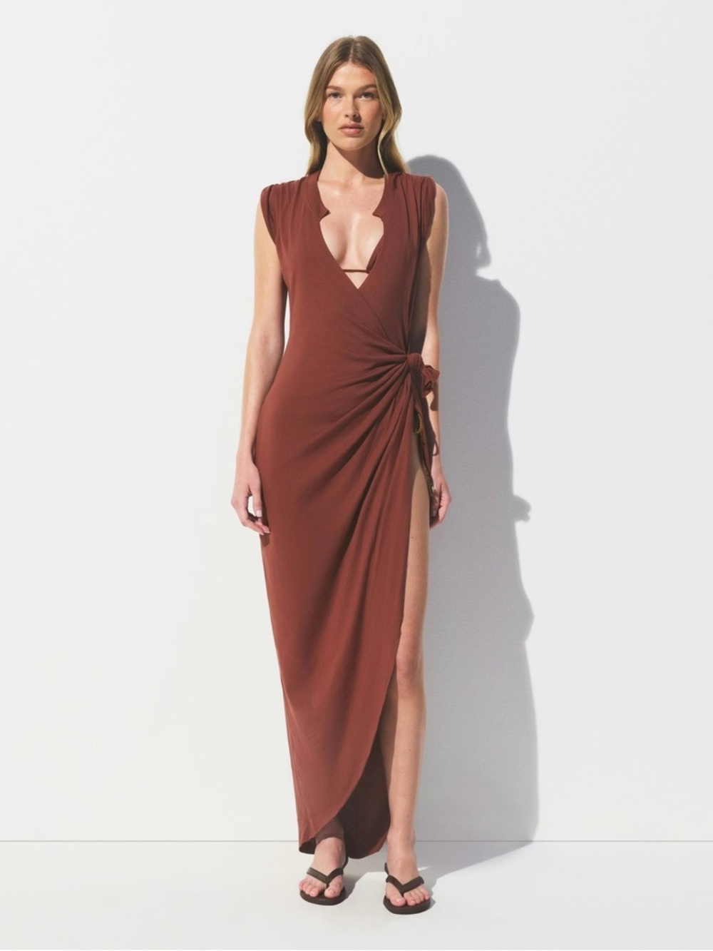 Skims Cotton Jersey Cover-Ups High Slit T-Shirt Dress in Henna